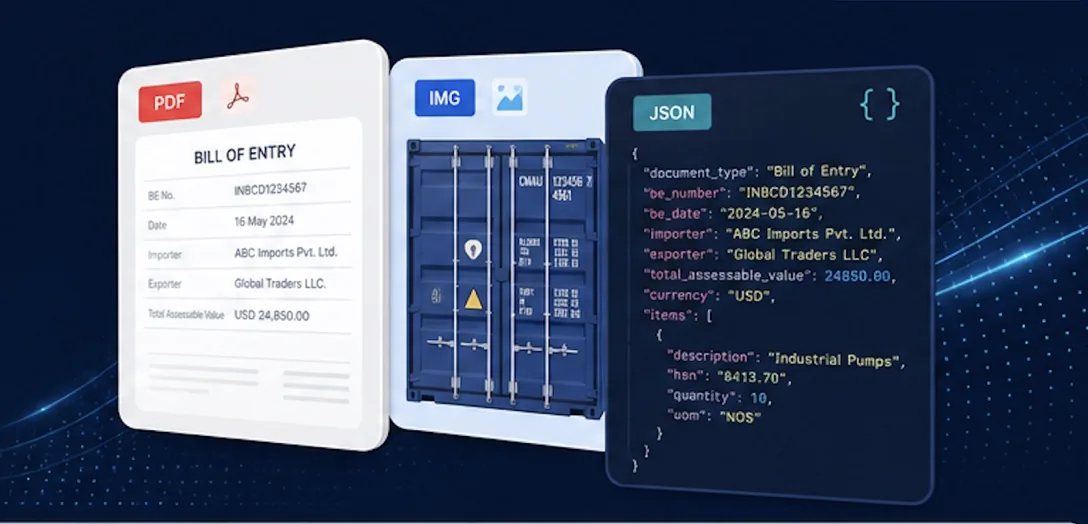 Bill of Entry and container image converted into structured JSON